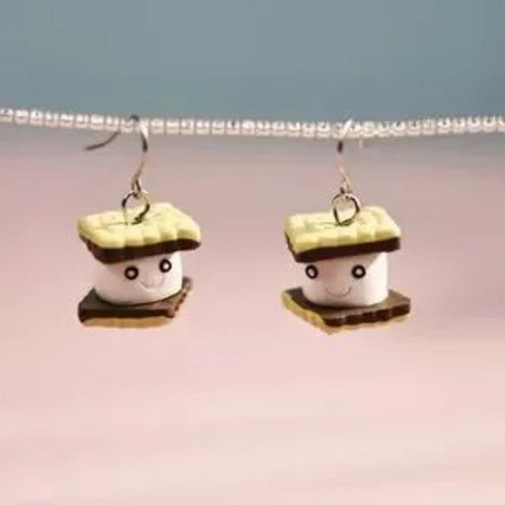 Adorable Marshmallow Sandwich Cookie Dangle Earrings
